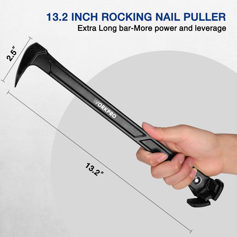 WORKPRO 13"" Nail Puller  Cats Paw Pry Bar  Nail Remover Tool with Cats Paw and Rocking Nail Puller  Crowbar for Home Remodeling  Professional Carpentry  Woodworking Projects - Image 2
